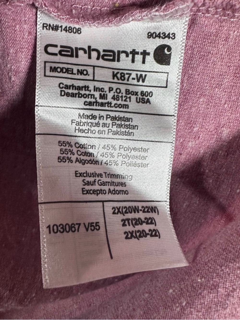 Carhartt Magenta Loose Fit pocket t shirt women’s XXL 20 Cotton - Picture 4 of 5